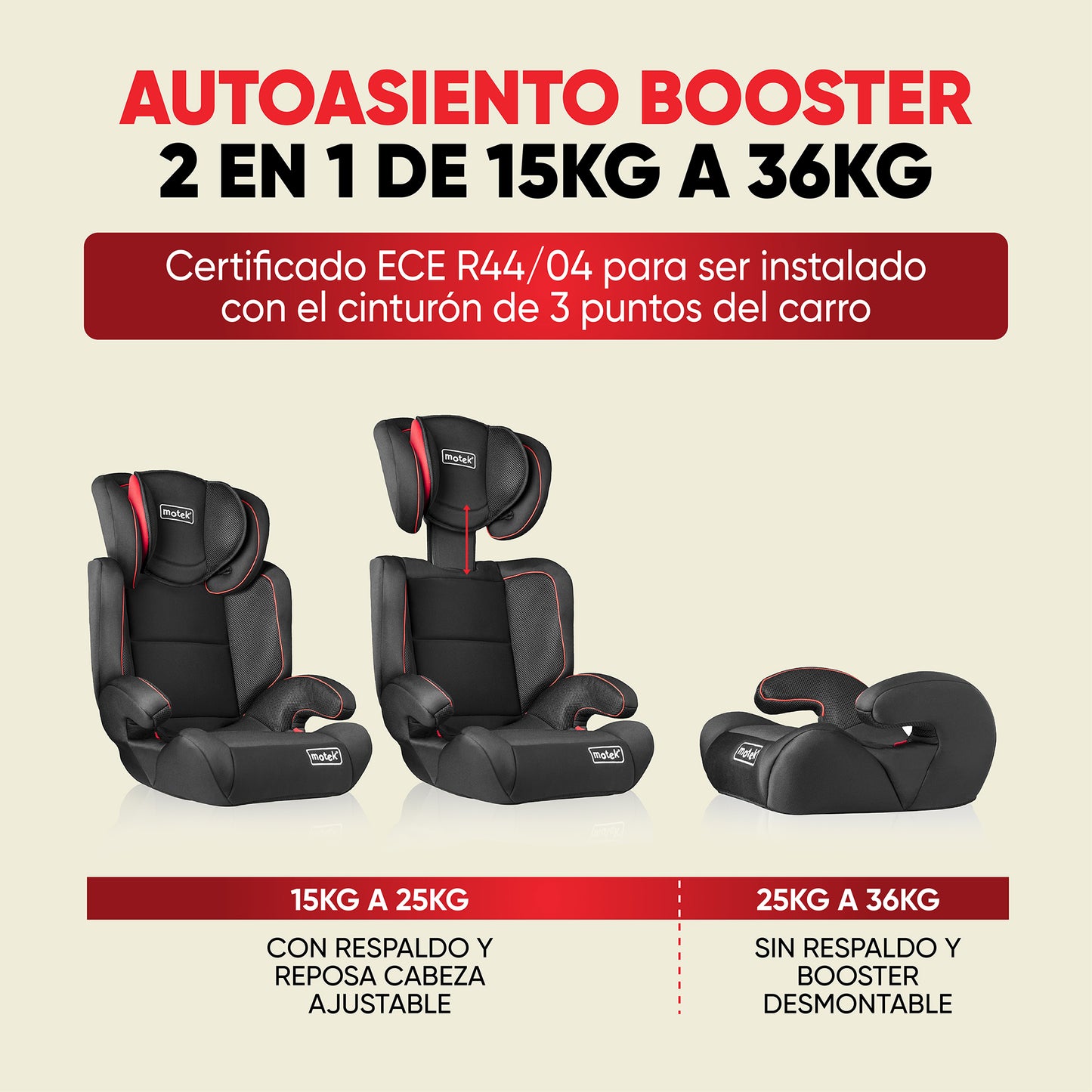 Autoasiento Silla Booster Motek Ova Carro 15kg a 36kg