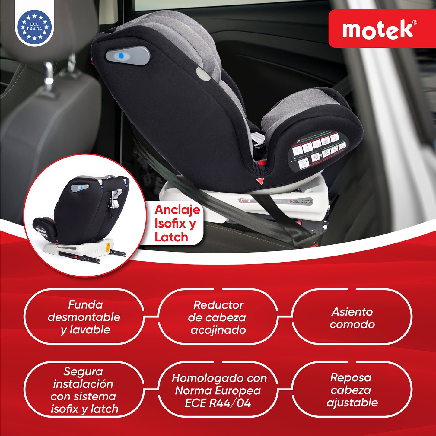 Autoasiento Bebe Motek Raf Race Isofix Latch 0-36kg Giro 360