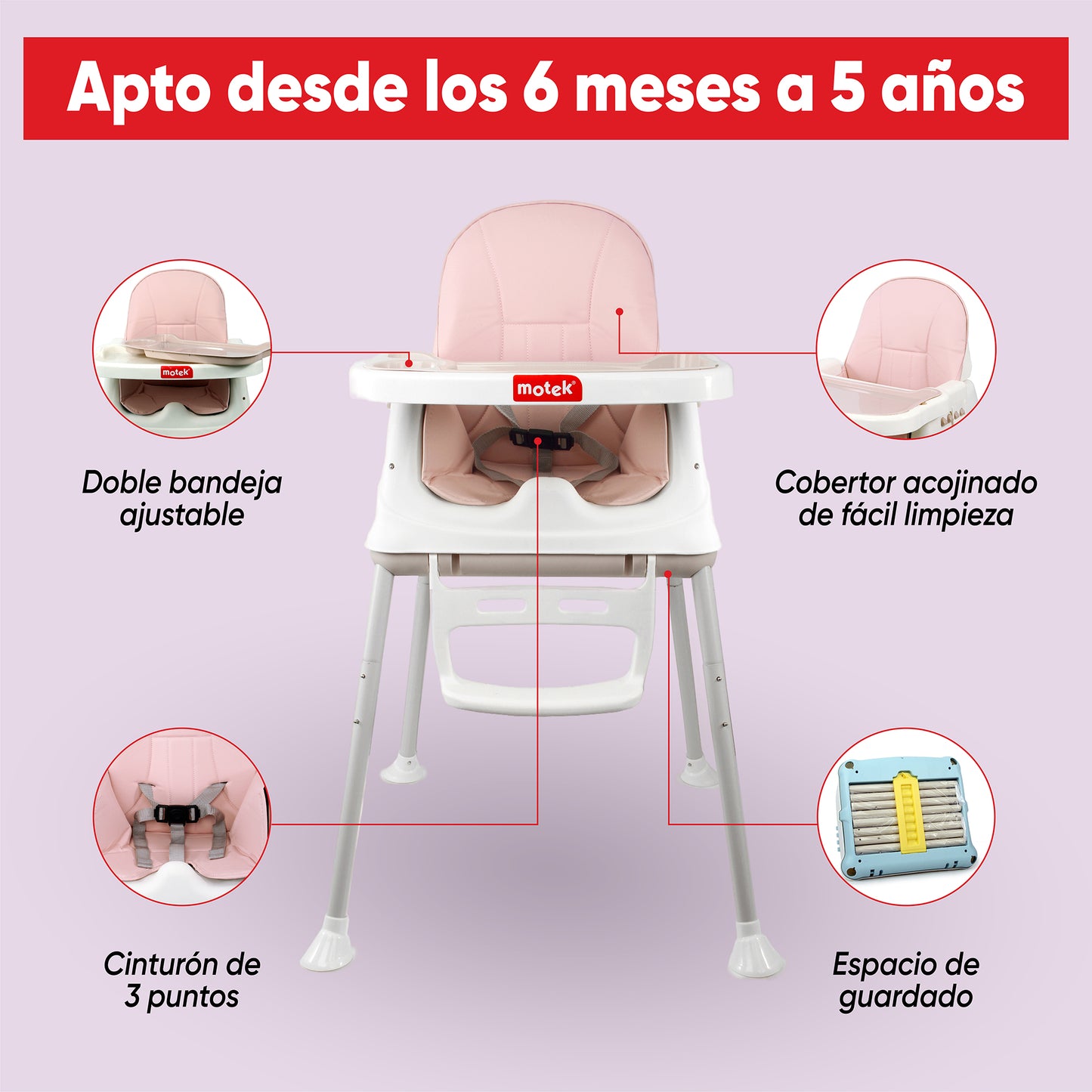 Silla Alta Periquera Motek Bruni 4 en 1 Comer Bebe