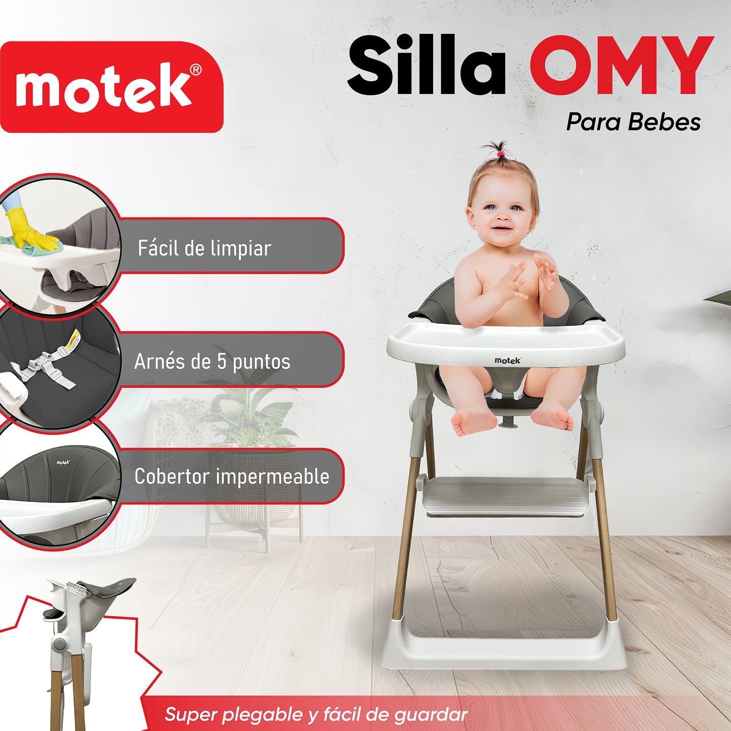 Silla Alta Periquera Motek Omy de Madera Cobertor Plegable