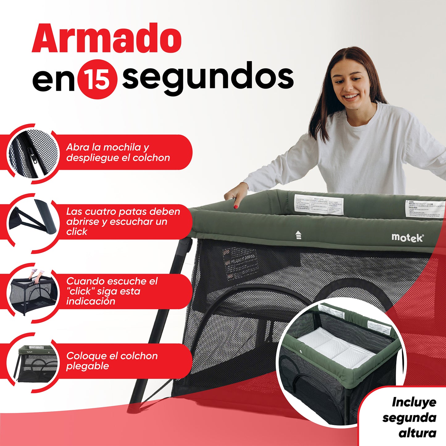 Cuna Corral Viaje Motek Nicky + Mochila 2 Niveles Mosquitero