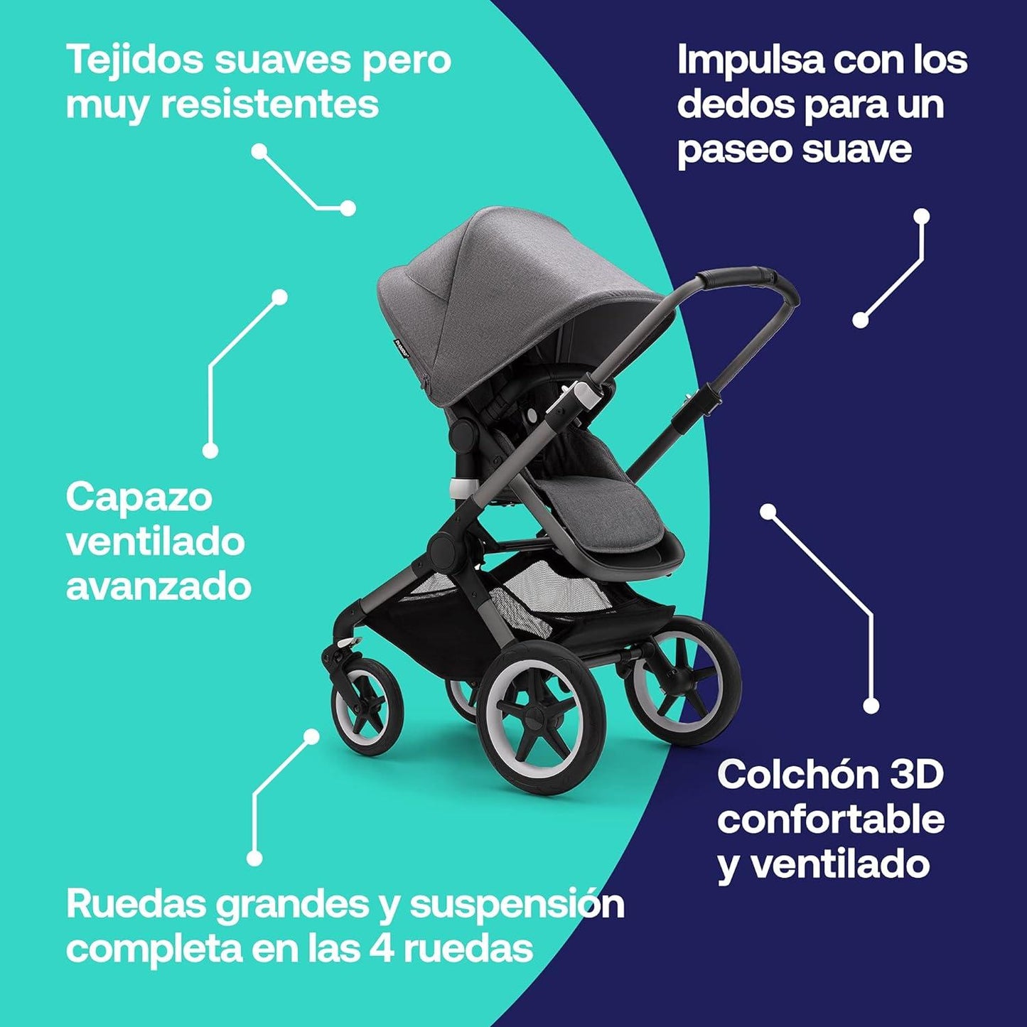 Bugaboo Fox 3 complete - GRAPHITE/GREY MELANGE-GREY MELANGE - Carriola - Bambineto
