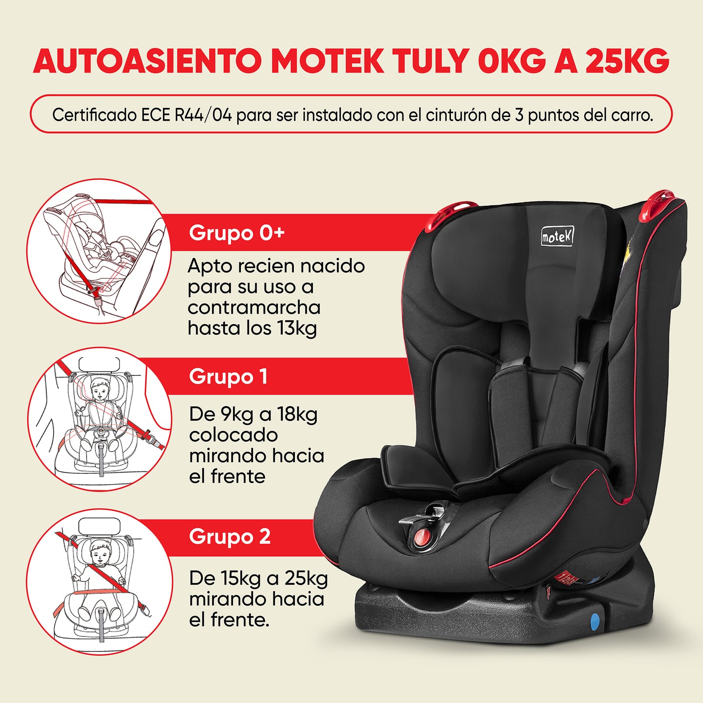 Autoasiento Silla Motek Tuly Bebe para Carro de 0 a 25kg
