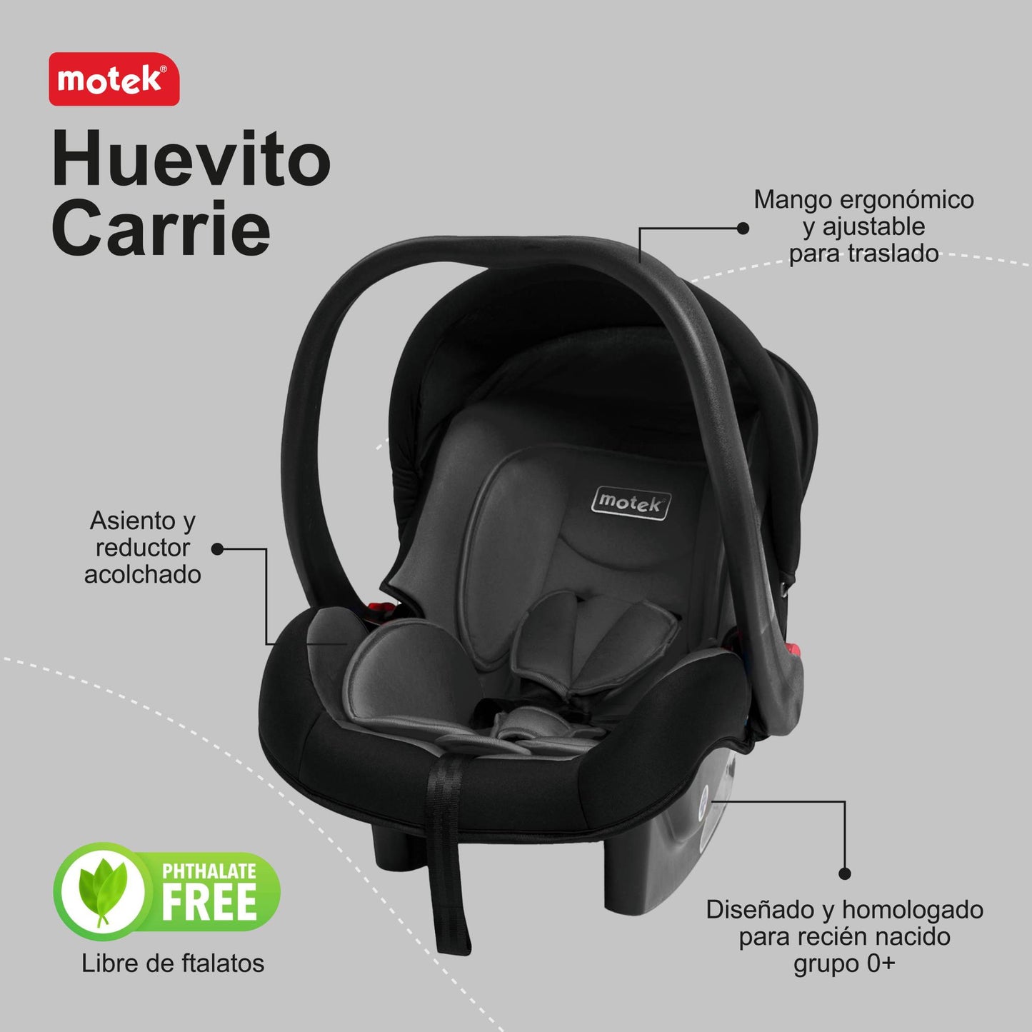 Autoasiento Portabebe Motek Carrie Grupo 0+ Homologado