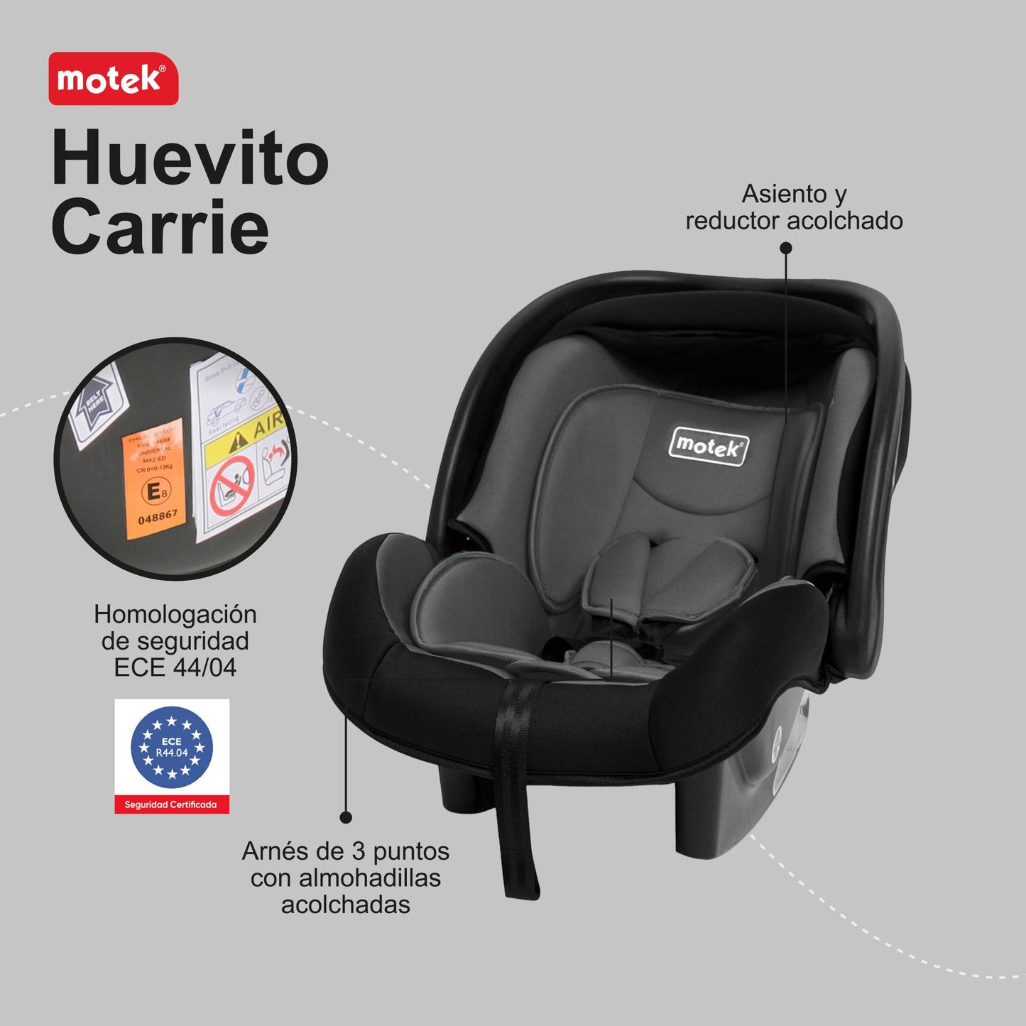 Autoasiento Portabebe Motek Carrie Grupo 0+ Homologado