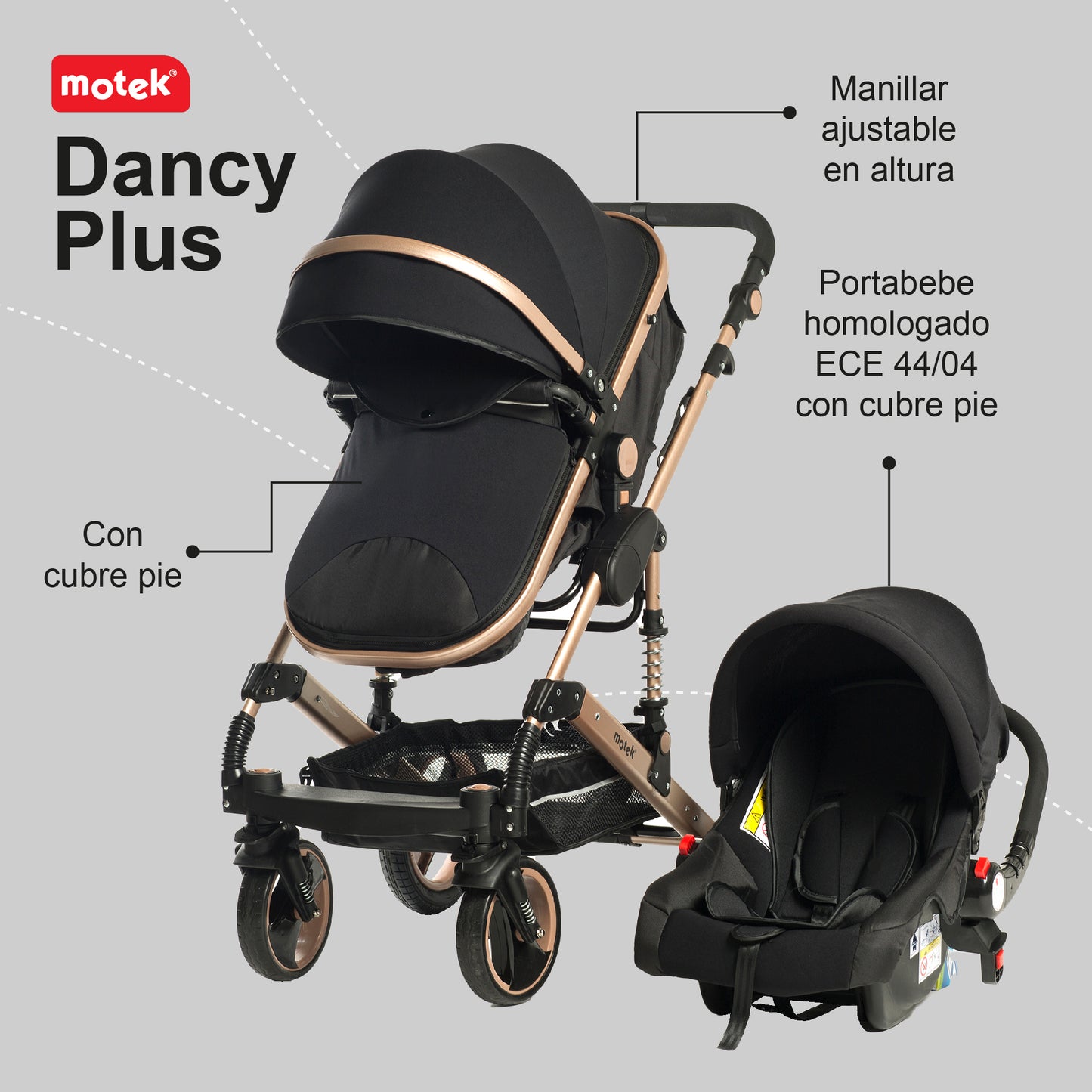 Carriola Bebe Motek Dancy Plus 3 en 1 Portabebe Aluminio