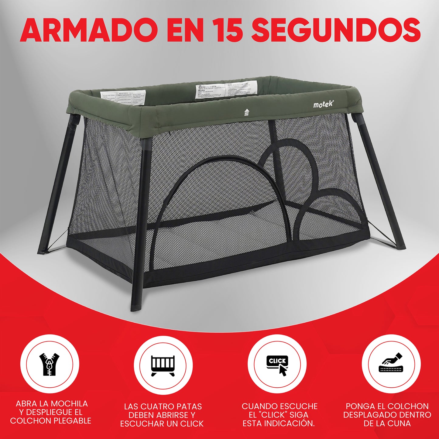 Cuna Corral Viaje Motek Niky Easy con Bolso y Mosquitero