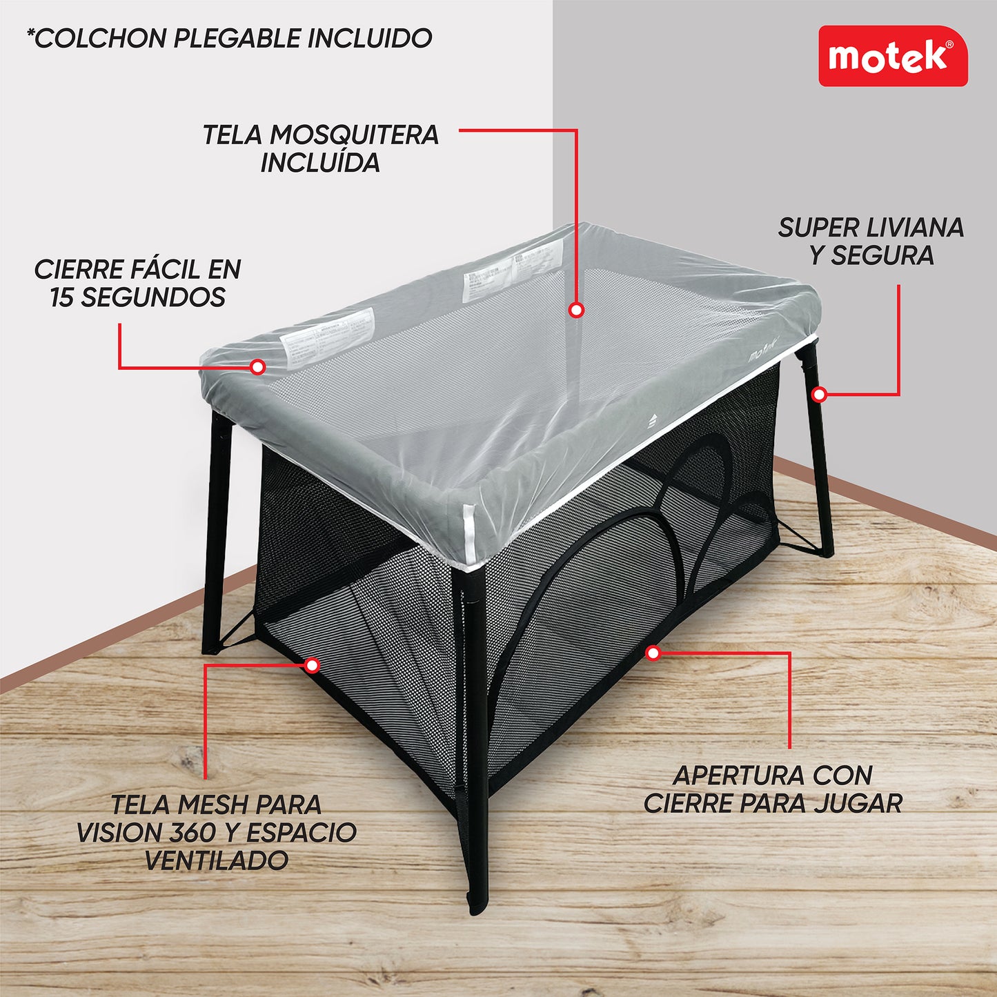 Cuna Corral Viaje Motek Niky Easy con Bolso y Mosquitero