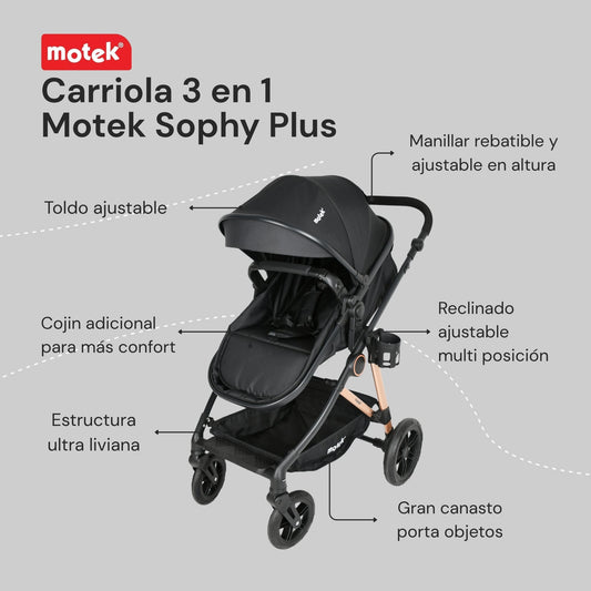 Carriola Travel System 3 en 1 Motek Sophy Plus - Bambineto y Autoasiento