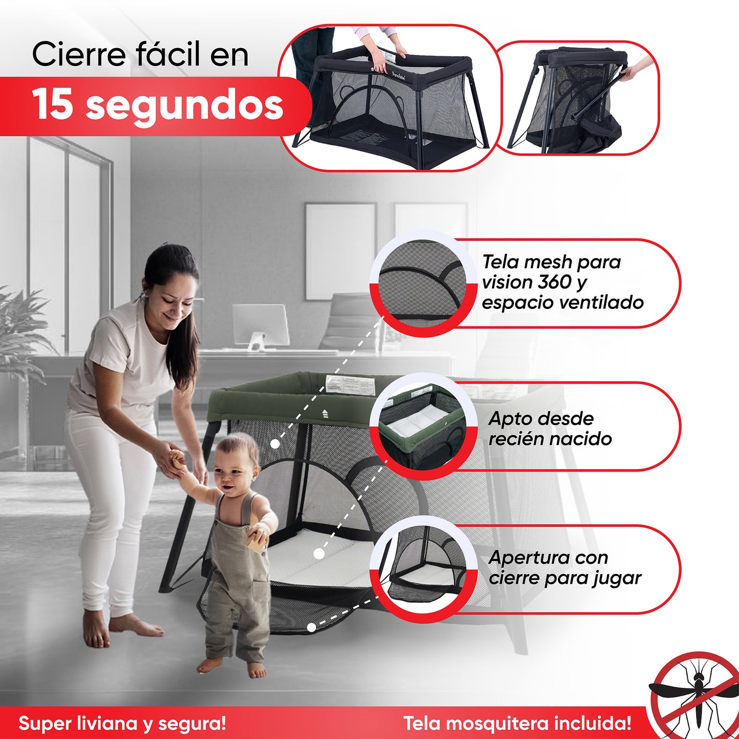 Cuna Corral Viaje Motek Nicky + Mochila 2 Niveles Mosquitero