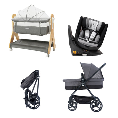 Combo Deluxe - Autoasiento gb Unari + Carriola gb Swan + Cuna Colecho Motek Estee Gris de Regalo