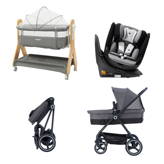 Combo Deluxe - Autoasiento gb Unari + Carriola gb Swan + Cuna Colecho Motek Estee Gris de Regalo