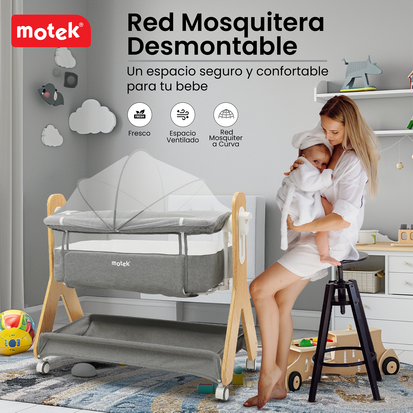 Cuna Colecho Motek Estee Bebe Mecedora Mosquitero Deluxe
